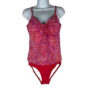 Lands' End Women's Floral Tankini Swimsuit Size 8 Nylon/Spandex Pink/Red
